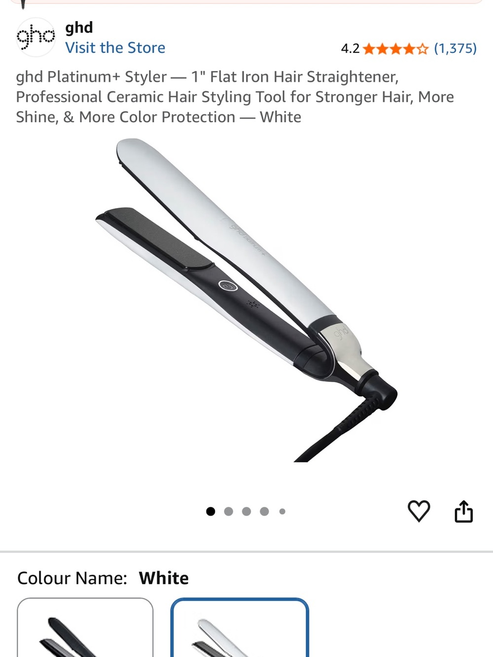 ghd Platinum+ Styler Flat Iron in White and Black